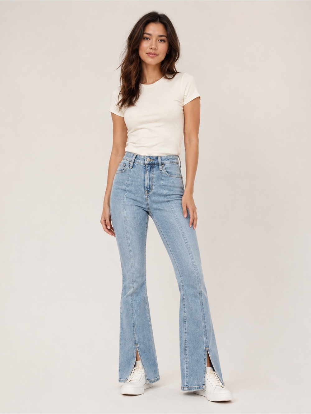 Hollister High Rise Flare Split Hem Medium Wash Jeans Y2K Women’s Size 24 L 29